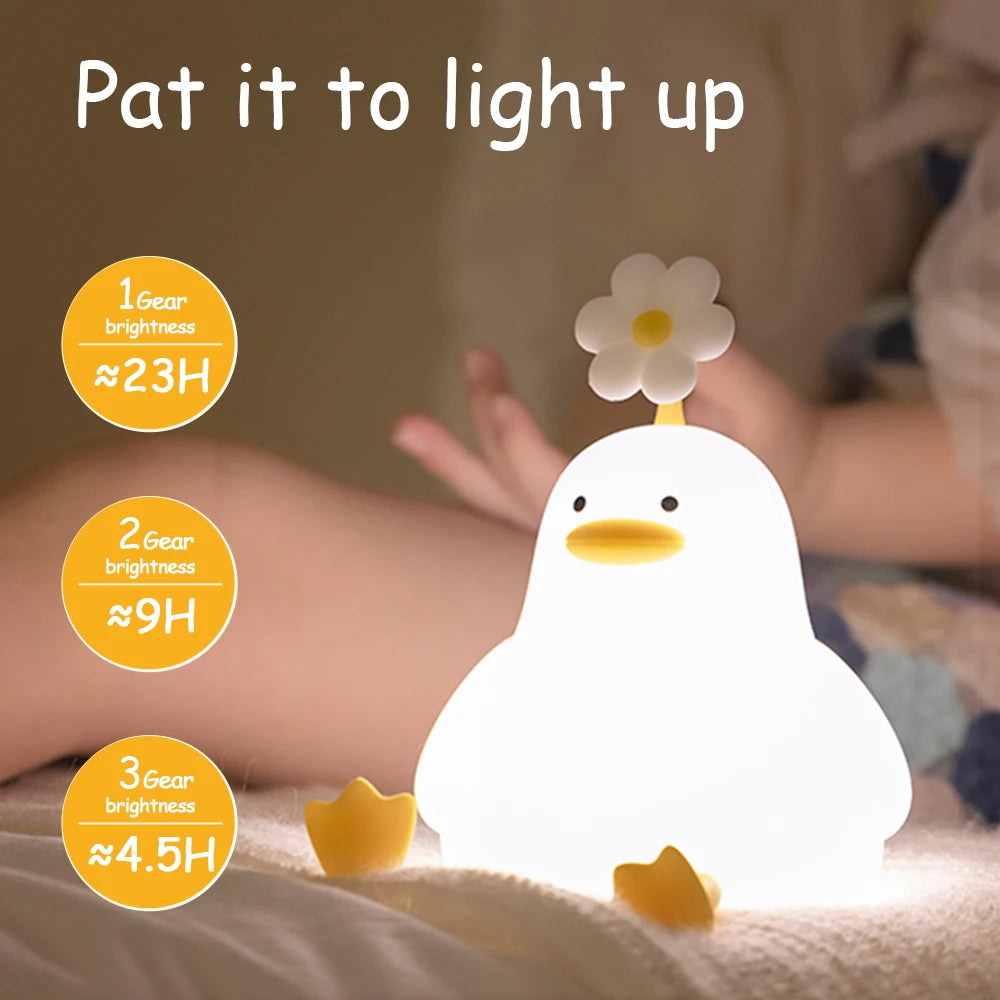LED Night Lamp Cute Duck Cartoon Silicone Sleeping light USB