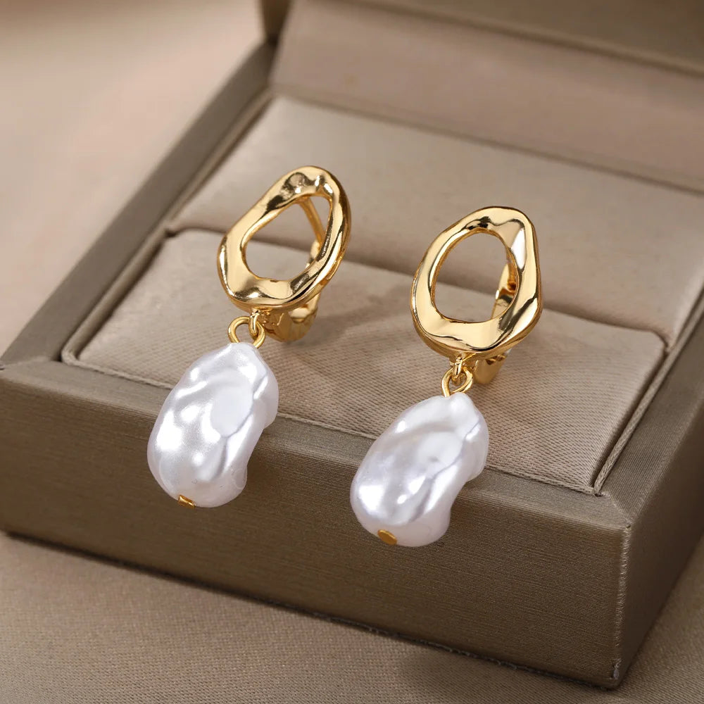 Zircon Heart Hoop Earrings – Gold Stainless Steel, Waterproof