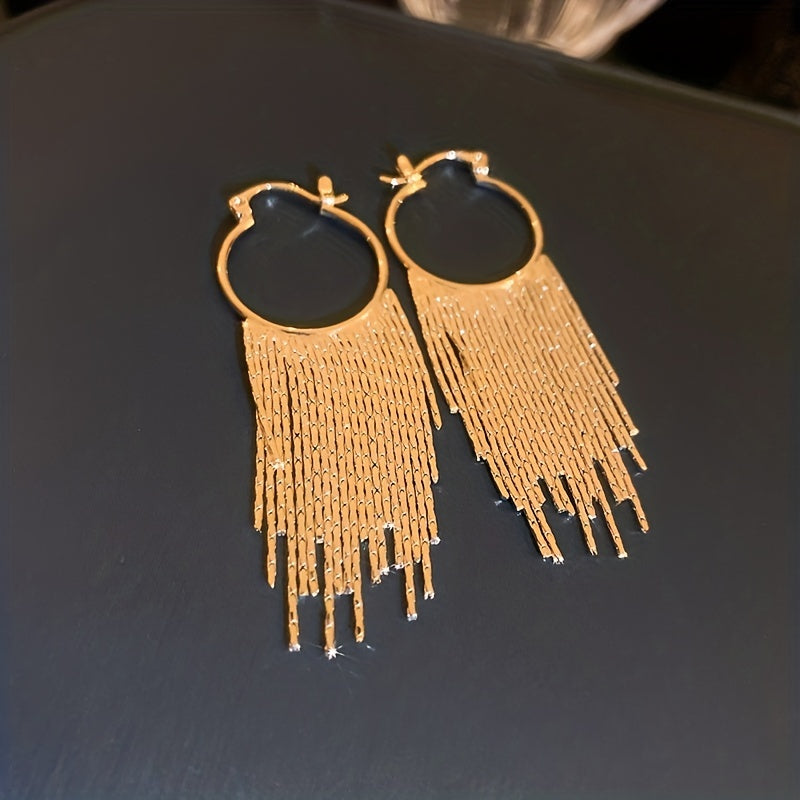 Elegant Silvery Sparkling Tassel Dangle Earrings - Minimalist Copper-Plated Jewelry, Perfect Gift for Women