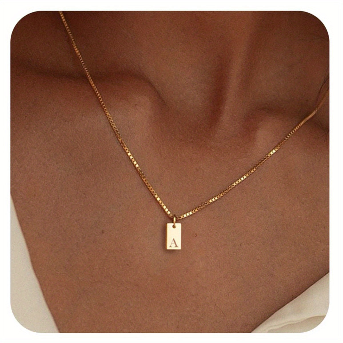Square Initial Pendant Necklace – Stainless Steel Alphabet Jewelry