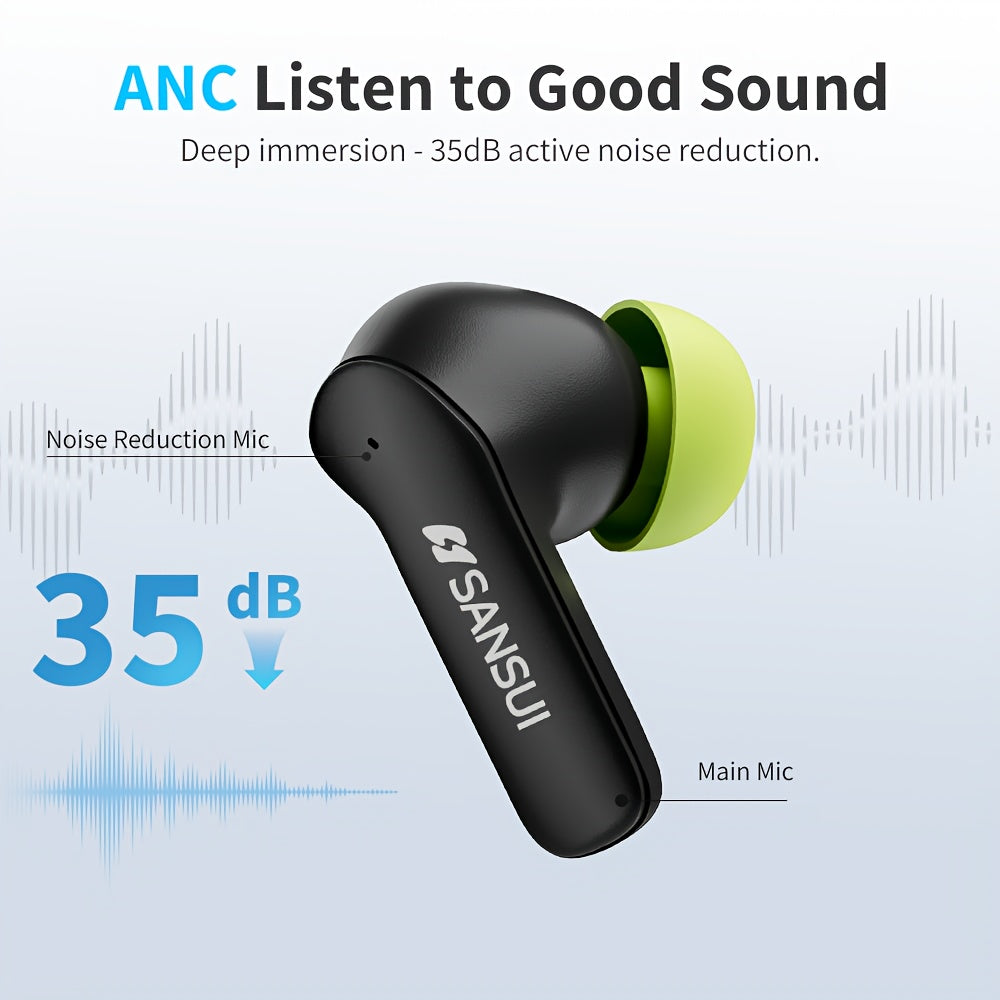 Hi-Fi Sound Wireless Earbuds - 27H Playtime, ANC/ENC Noise Reduction, Touch Control, USB-C Charging, Durable In-Ear Headphones by S SANSUI