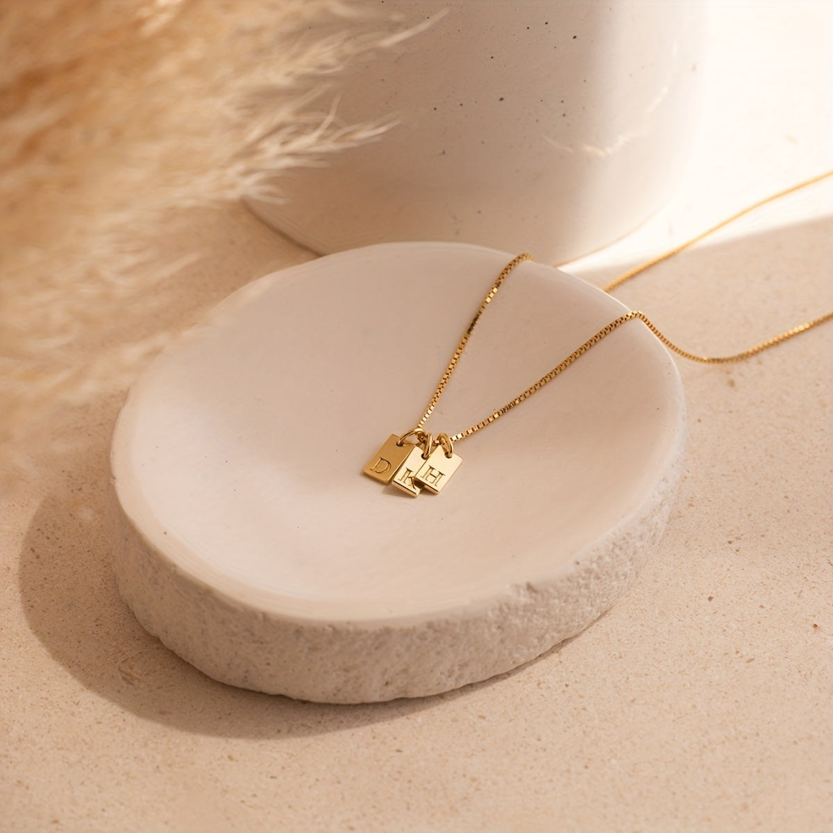 Square Initial Pendant Necklace – Stainless Steel Alphabet Jewelry