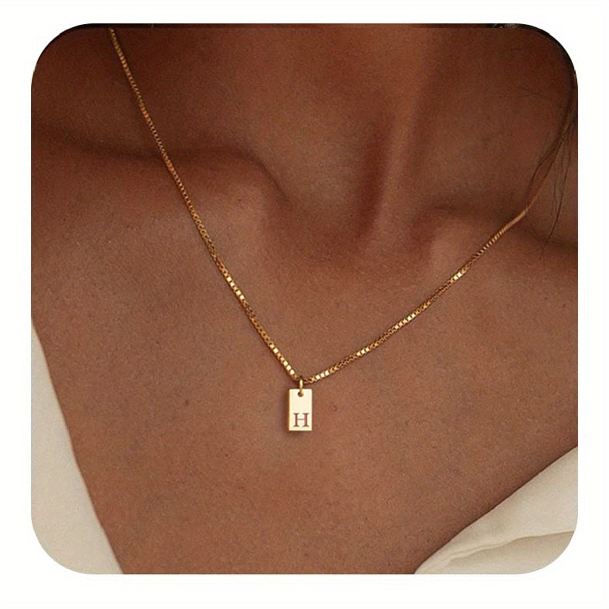 Square Initial Pendant Necklace – Stainless Steel Alphabet Jewelry