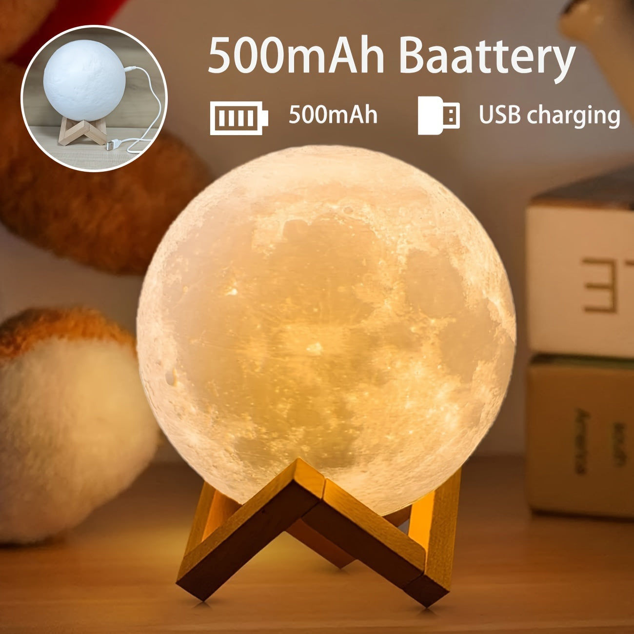 Moon Light 128 Colors: Rechargeable, Dimmable and Decorative Lamp for Unique Gifts