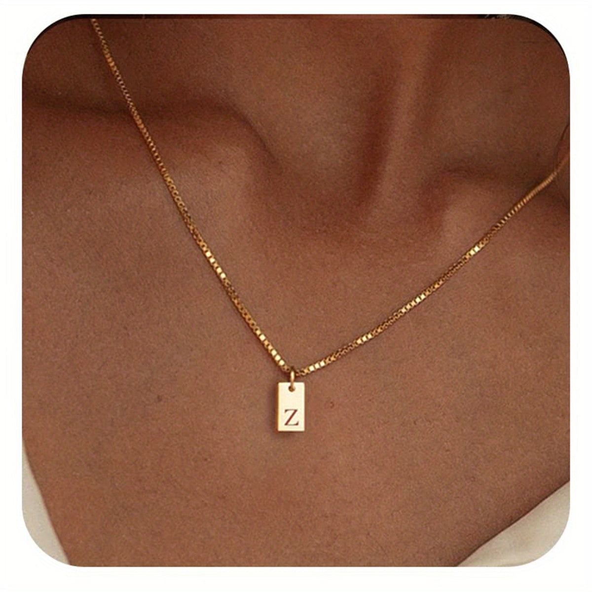 Square Initial Pendant Necklace – Stainless Steel Alphabet Jewelry