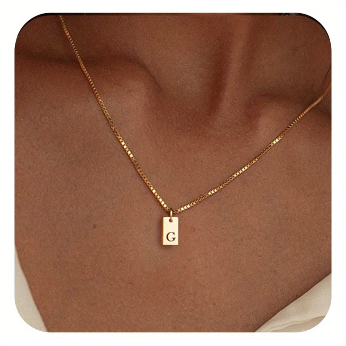 Square Initial Pendant Necklace – Stainless Steel Alphabet Jewelry