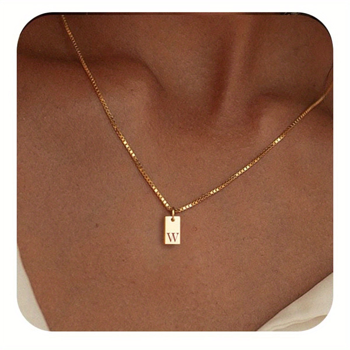 Square Initial Pendant Necklace – Stainless Steel Alphabet Jewelry
