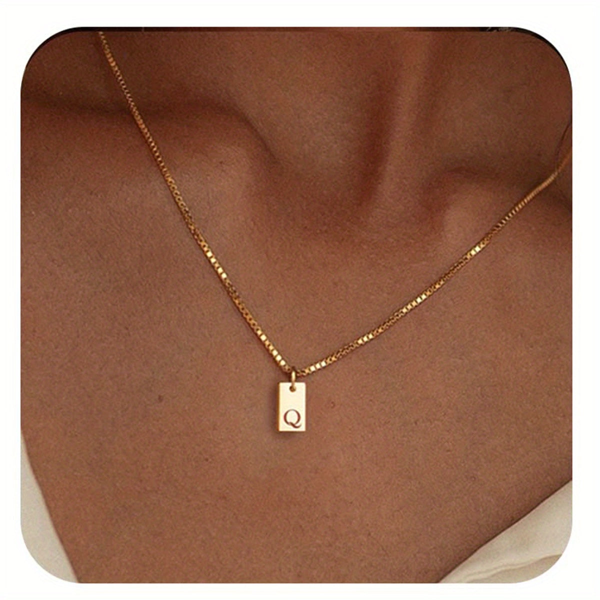 Square Initial Pendant Necklace – Stainless Steel Alphabet Jewelry