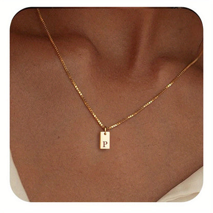 Square Initial Pendant Necklace – Stainless Steel Alphabet Jewelry