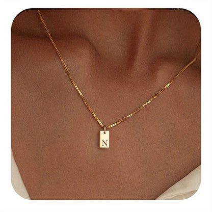 Square Initial Pendant Necklace – Stainless Steel Alphabet Jewelry