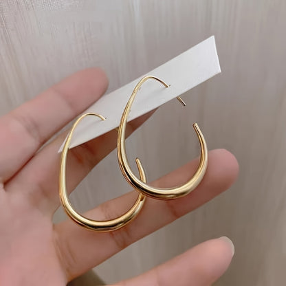 Elegant Glossy Water Drop Hoop Earrings - 18K Gold-Plated Minimalist Copper Jewelry for Women, Perfect for Daily Wear