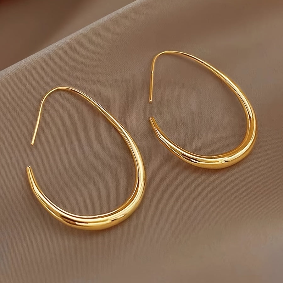 Elegant Glossy Water Drop Hoop Earrings - 18K Gold-Plated Minimalist Copper Jewelry for Women, Perfect for Daily Wear