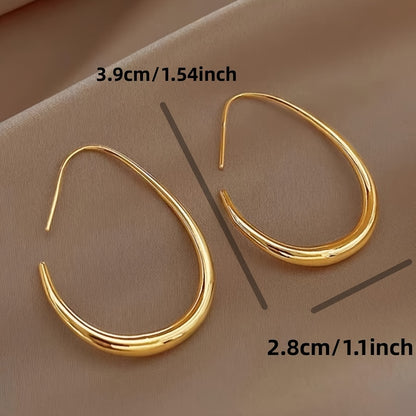 Elegant Glossy Water Drop Hoop Earrings - 18K Gold-Plated Minimalist Copper Jewelry for Women, Perfect for Daily Wear