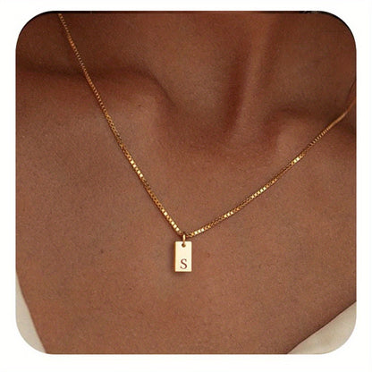 Square Initial Pendant Necklace – Stainless Steel Alphabet Jewelry