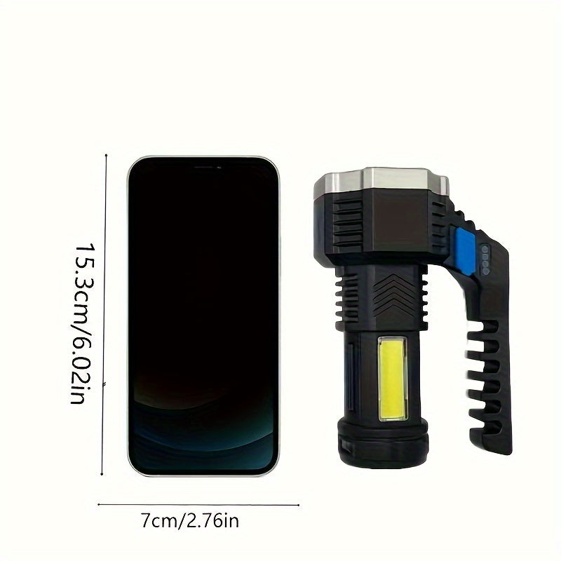 1pc Rechargeable LED Flashlight - High Power, Portable, And Durable With Built-in COB Battery For Outdoor Activities