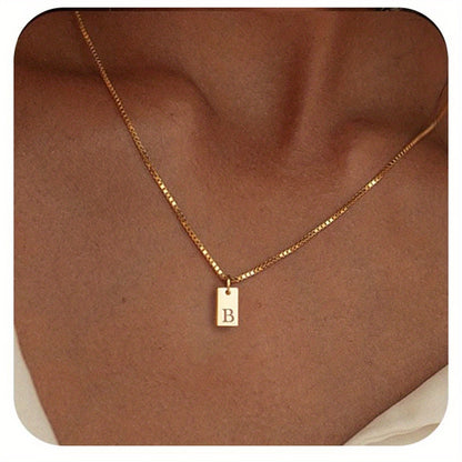 Square Initial Pendant Necklace – Stainless Steel Alphabet Jewelry