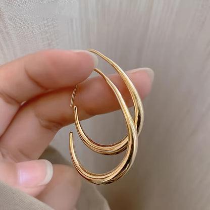 Elegant Glossy Water Drop Hoop Earrings - 18K Gold-Plated Minimalist Copper Jewelry for Women, Perfect for Daily Wear