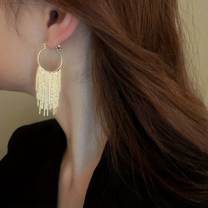 Elegant Silvery Sparkling Tassel Dangle Earrings - Minimalist Copper-Plated Jewelry, Perfect Gift for Women