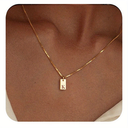 Square Initial Pendant Necklace – Stainless Steel Alphabet Jewelry