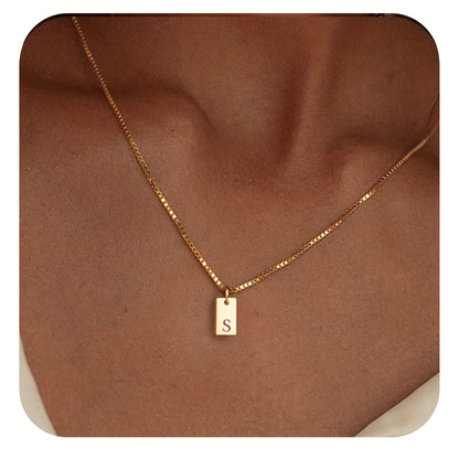 Square Initial Pendant Necklace – Stainless Steel Alphabet Jewelry