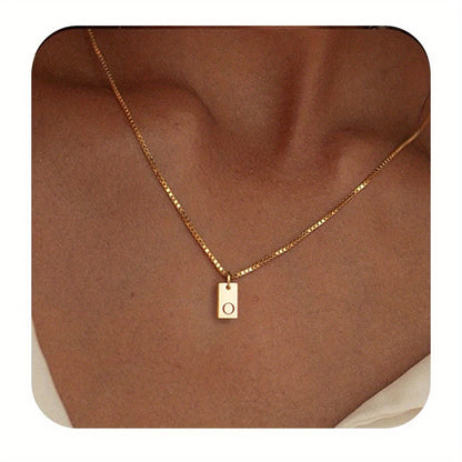 Square Initial Pendant Necklace – Stainless Steel Alphabet Jewelry