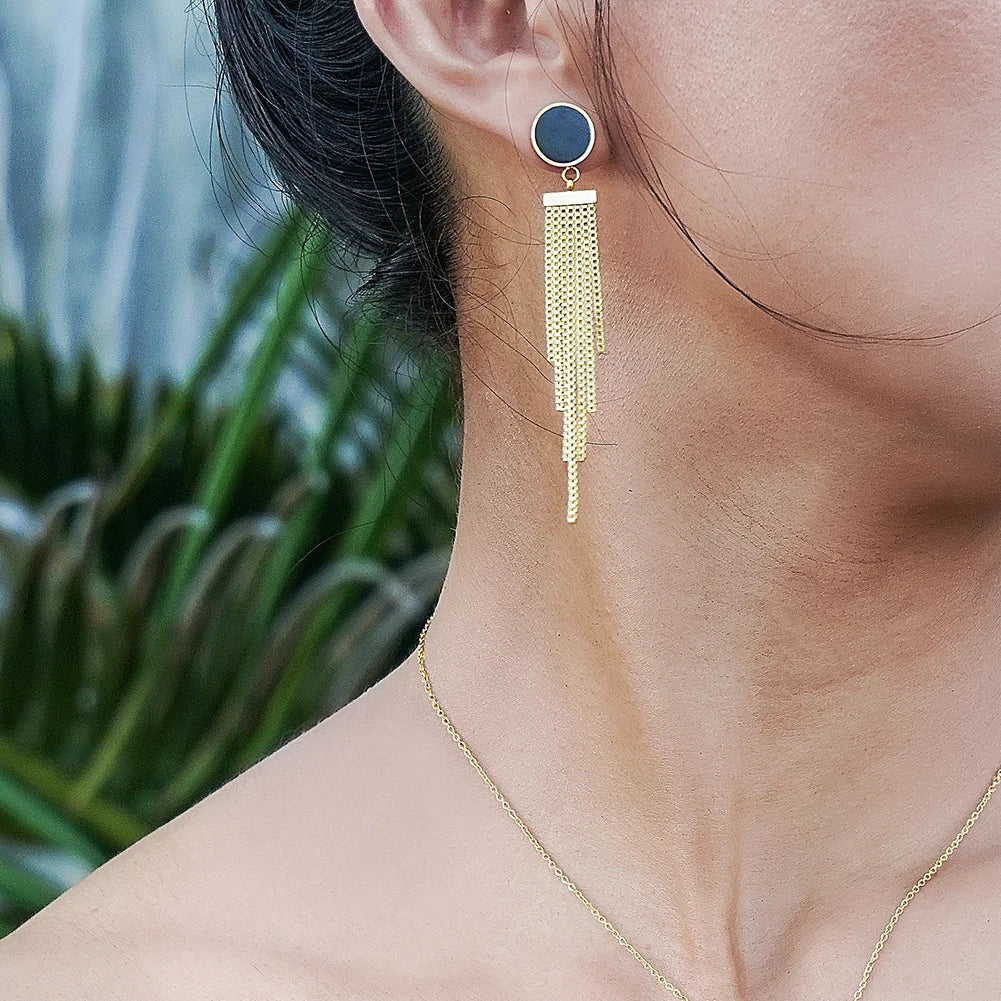 Gold-Plated Stainless Steel Tassel Earrings – Classic Style