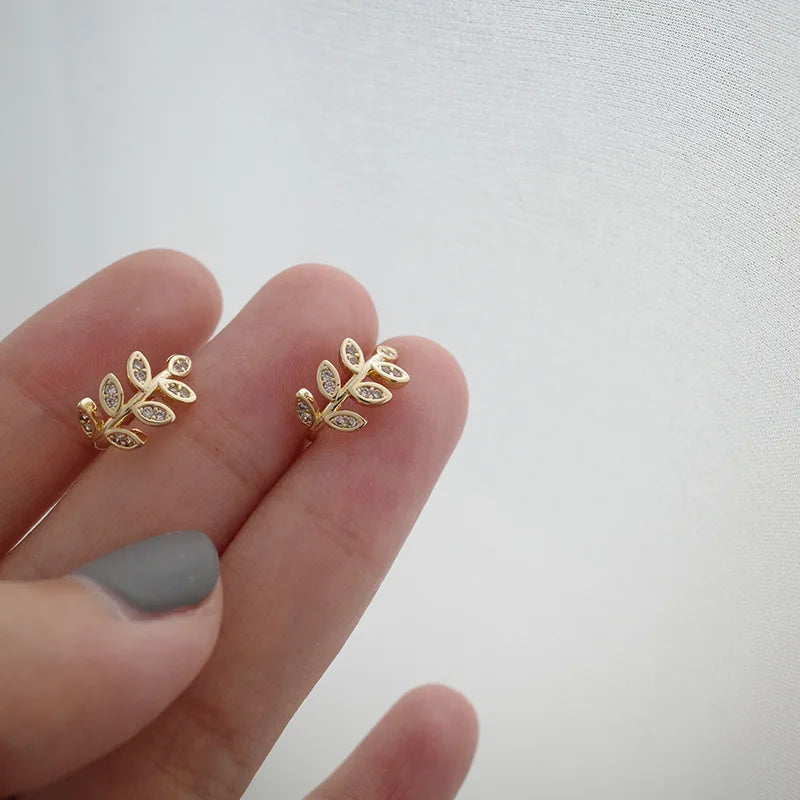 Gold Crystal Leaf Clip-On Earrings – Vintage Earcuff