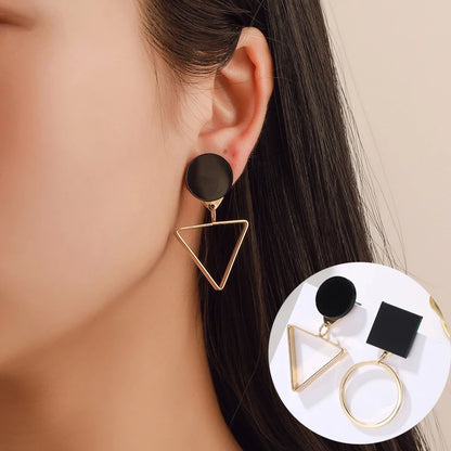 Elegant Korean Geometric Heart & Round Drop Earrings for Women - Gold-Plated Wedding Jewelry