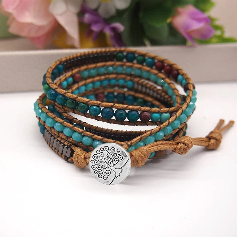 Boho Style Natural Stone Beadwork Wrap Bracelet