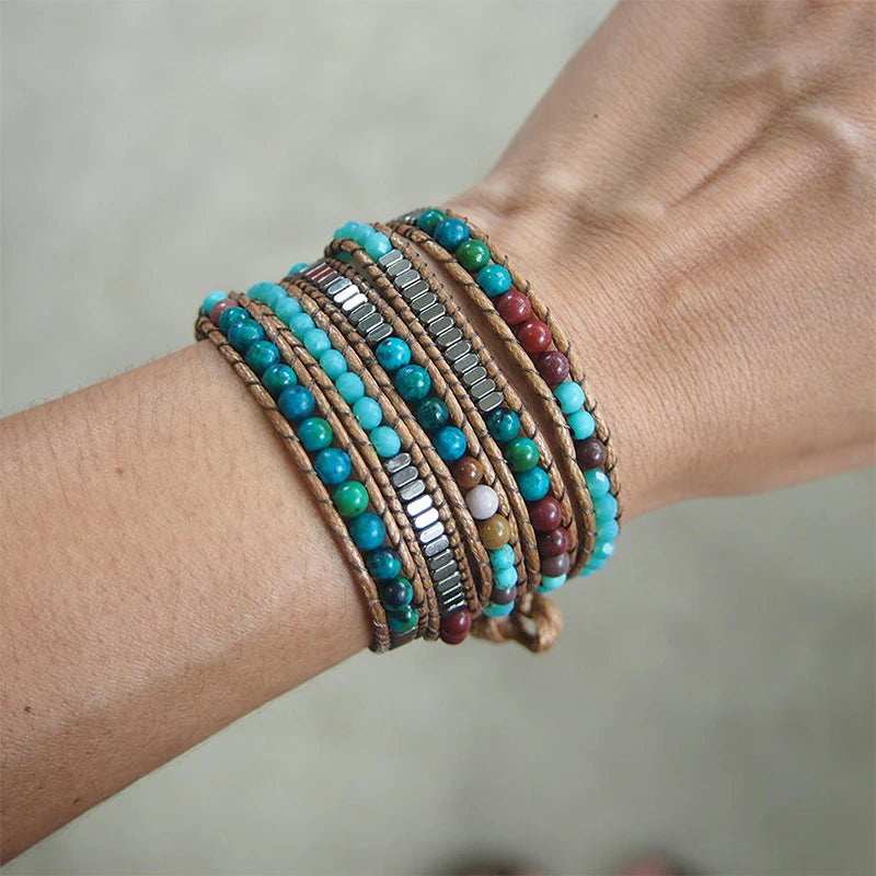 Boho Style Natural Stone Beadwork Wrap Bracelet