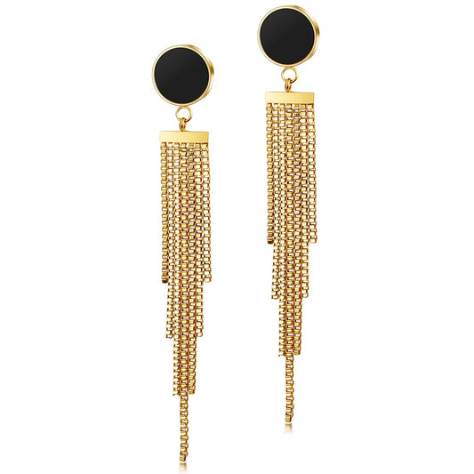 Gold-Plated Stainless Steel Tassel Earrings – Classic Style