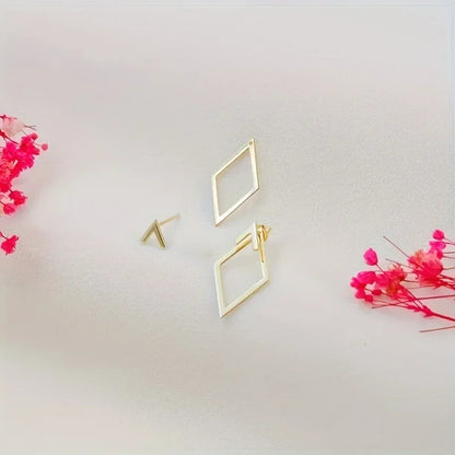 Retro Geometric Square & Triangle Stud Earrings - Fashion Jewelry Gift