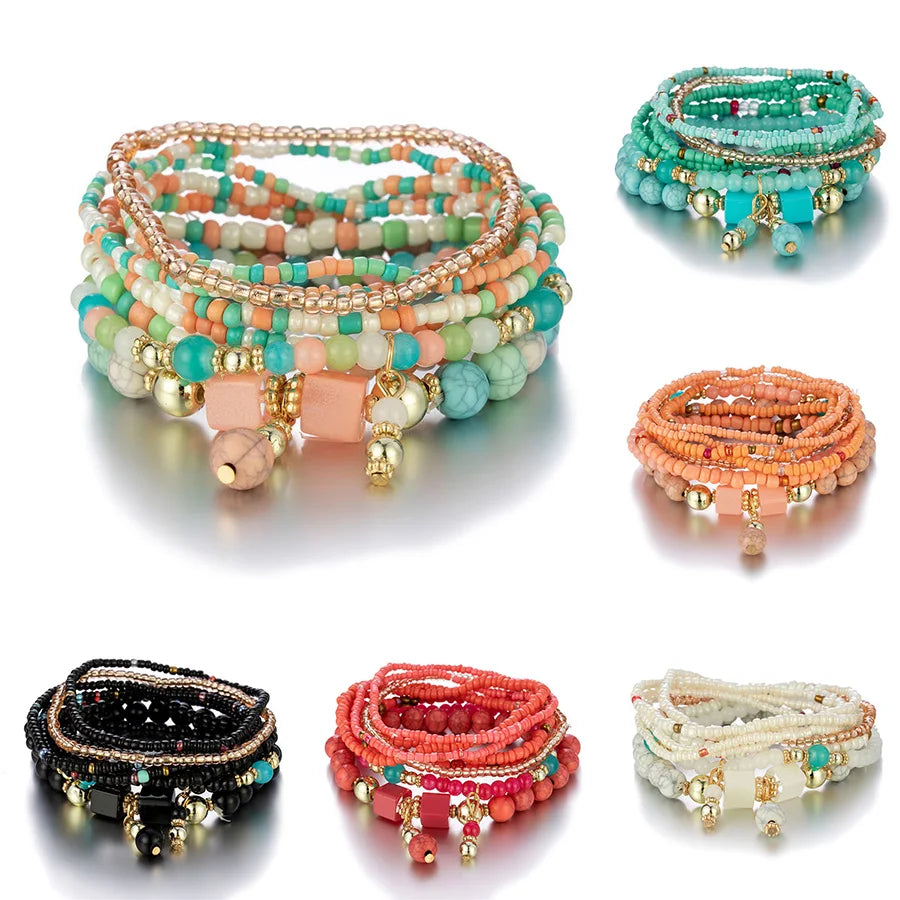 Bohemian Rice Bead Bracelet Set – Handmade Boho Jewelry