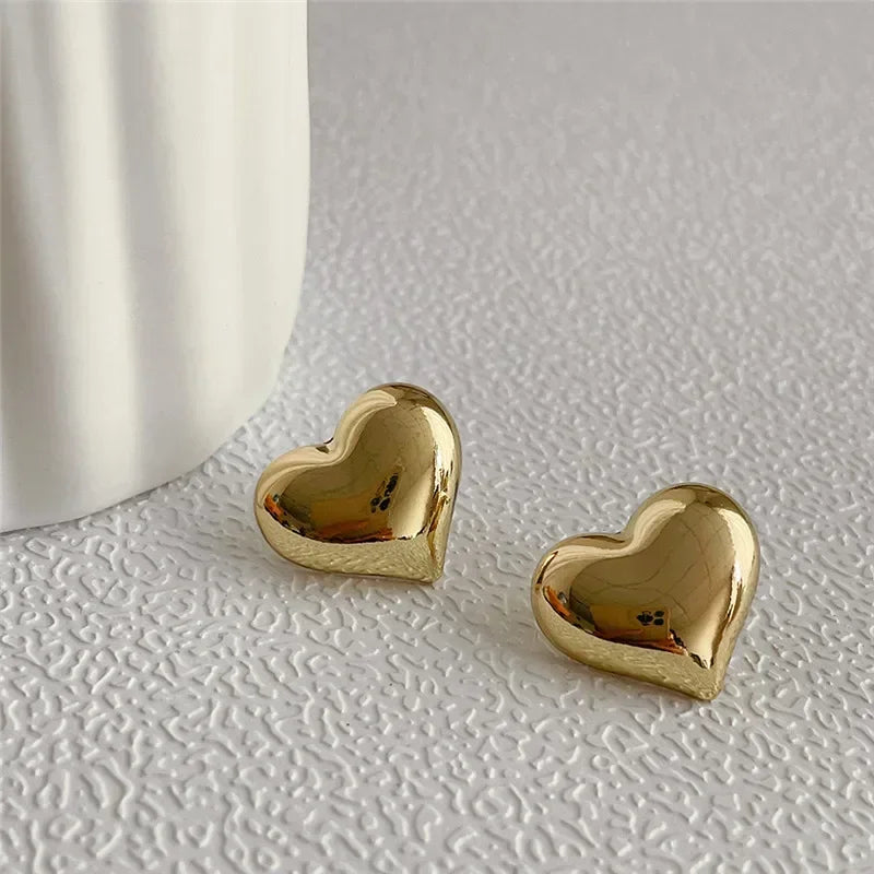 Gold Heart Stud Earrings - Minimalist Bridal & Fashion Jewelry