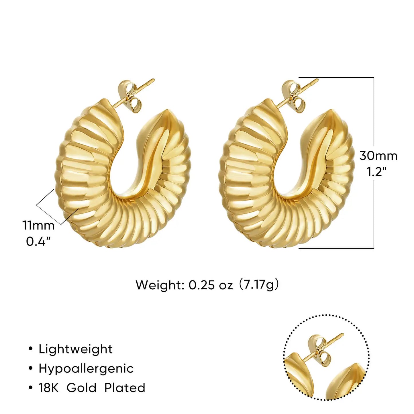 Gold-Plated Stainless Steel Boho Hoop Earrings – Vintage Gift for Her