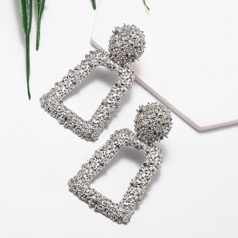 New Hollow Geometric Trapezoid Drop Earrings for Women Personality Punk Carved Metal Brincos Jewelry Hyperbole Trendy Xmas Gift