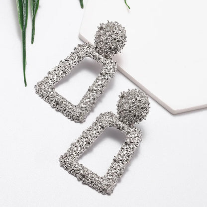 New Hollow Geometric Trapezoid Drop Earrings for Women Personality Punk Carved Metal Brincos Jewelry Hyperbole Trendy Xmas Gift