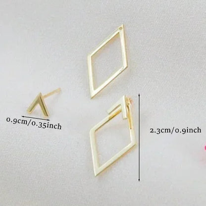 Retro Geometric Square & Triangle Stud Earrings - Fashion Jewelry Gift
