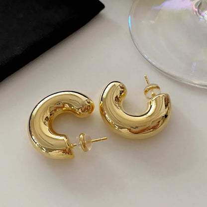 Gold & Silver C-Hoop Huggie Earrings – Chunky Minimalist Jewelry