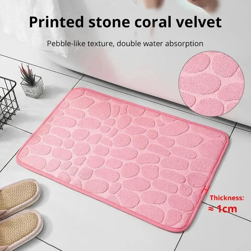 1pc Memory Foam Embossed Velvet Carpet Bathroom