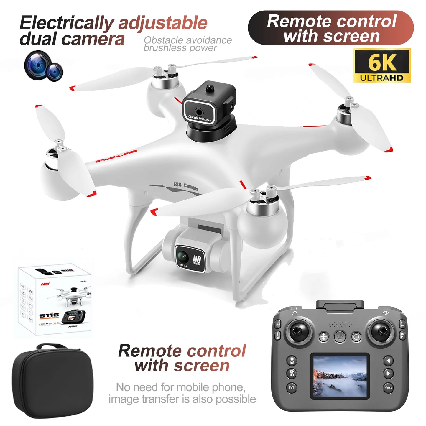 S116 MAX Drone 8K ESC HD Camera Brushless Motor Obstacle Avoidance Helicopter One Key Take off Optical Flow Quadcopters Toy Gift