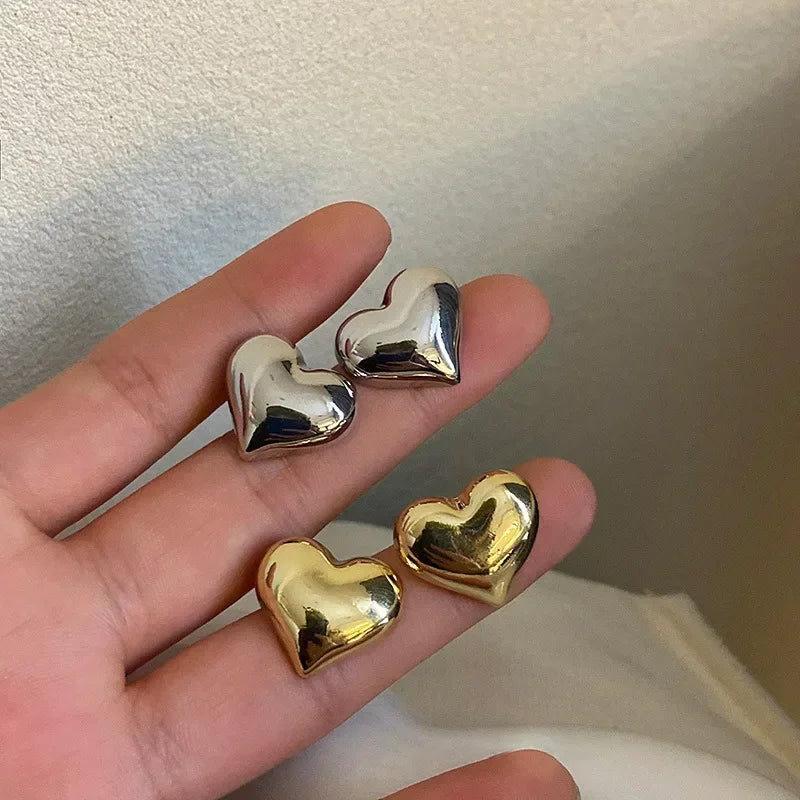 Gold Heart Stud Earrings - Minimalist Bridal & Fashion Jewelry