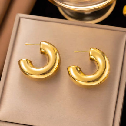 Gold & Silver C-Hoop Huggie Earrings – Chunky Minimalist Jewelry