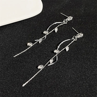 Korean Fashion Long Crystal Tassel Earrings - Luxury Twisted Zircon Design for Women, Trending Jewelry