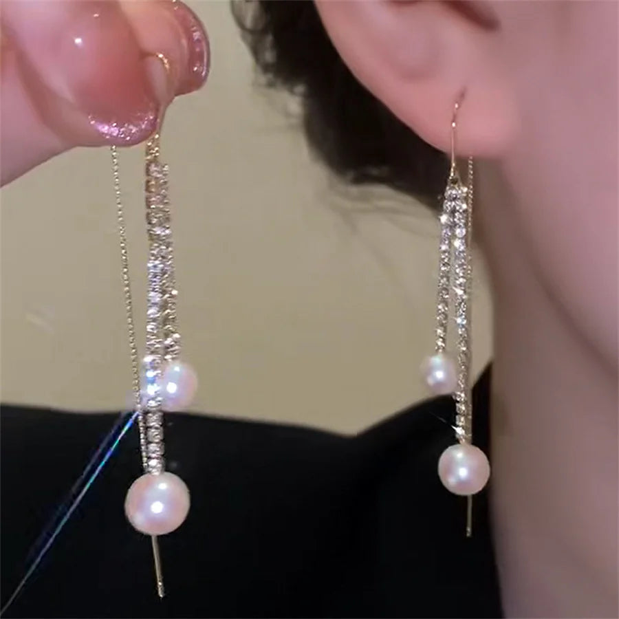 Korean Fashion Long Crystal Tassel Earrings - Luxury Twisted Zircon Design for Women, Trending Jewelry