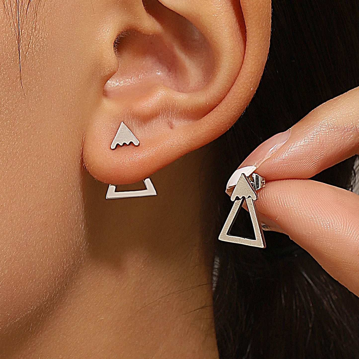 Retro Geometric Square & Triangle Stud Earrings - Fashion Jewelry Gift