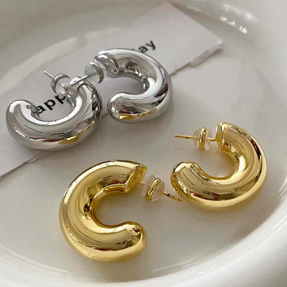 Gold & Silver C-Hoop Huggie Earrings – Chunky Minimalist Jewelry