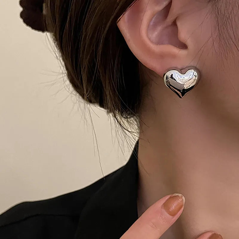 Gold Heart Stud Earrings - Minimalist Bridal & Fashion Jewelry