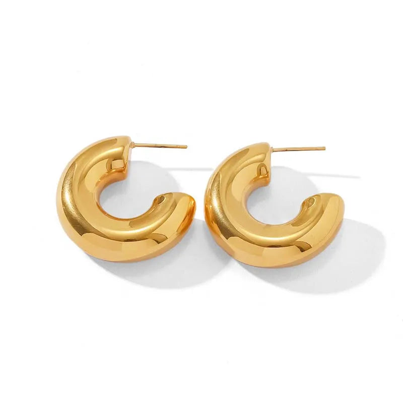 Gold & Silver C-Hoop Huggie Earrings – Chunky Minimalist Jewelry