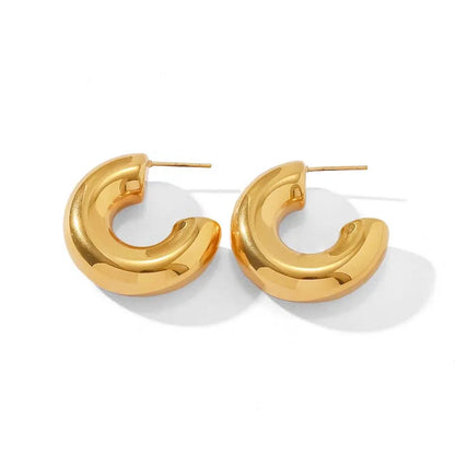 Gold & Silver C-Hoop Huggie Earrings – Chunky Minimalist Jewelry